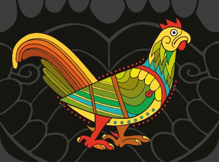 The multi-coloured cock on a black backgroundのイラスト素材