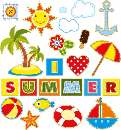 Summer set of stickers made of a fabricのイラスト素材