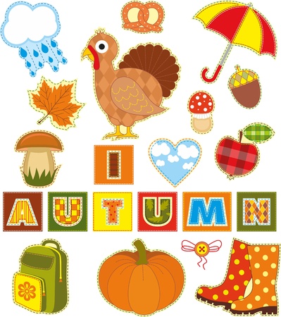 Autumn set of stickers made of a fabricのイラスト素材