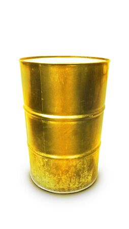Goldoil barrel isolated on white background. Blank realistic gold oil barrel.
