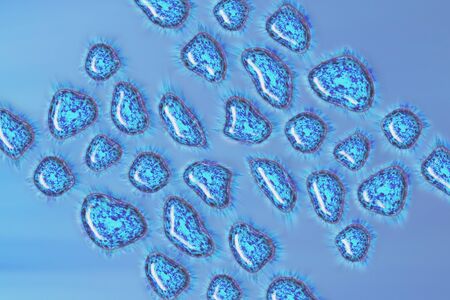 Human Virus, flu, view of a virus under a microscope, Viral disease outbreak. Infectious disease. 3d...