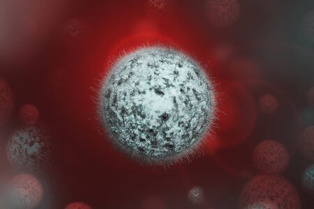 Human Virus, flu, view of a virus under a microscope, Viral disease outbreak. Infectious disease. 3d...