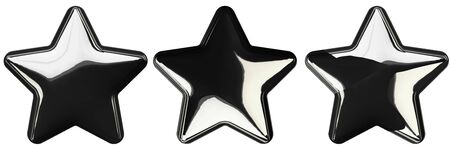 Set of realistic metallic black stars isolated on white background. Glossy dark 3D trophy star icon....