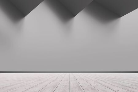Minimalist living room. Bright white and gray room. White empty room studio gradient used for background and display your product. 3d illustration of grey wall interior.の写真素材