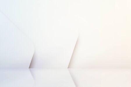 White empty scandinavian room interior with glossy floor. luxury clean bright white interior. Abstract white background. 3D illustrationの写真素材