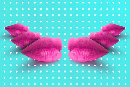 Lips. Fashion Concept Lipstick. Multicolored lips. Modern minimal art.の写真素材