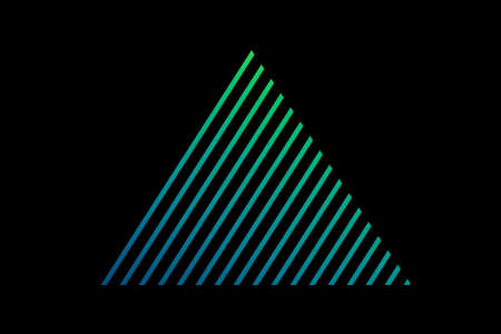 Triangle Hatbox. Unusual flat holographic. Beautiful blue triangle. Minimal geometry. Abstract green shell fractal on the black background. The Color 3d illustration.の写真素材
