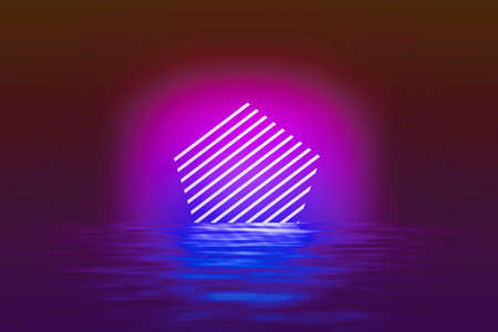 Background of empty scene with neon lights. Abstract sparkling background. Illuminated stage on the...