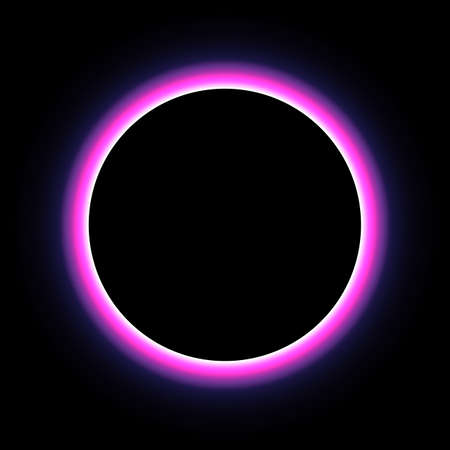 Pink neon round frame. Luminous swirling bunner. Shining circle light banner. Glowing spiral. Light...
