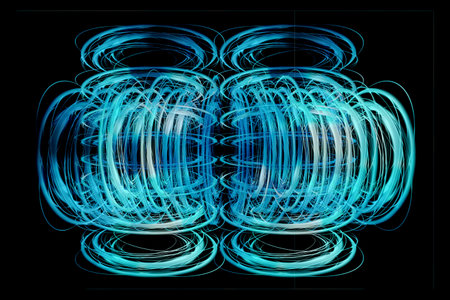 Abstract futuristic HUD object. Green background with liquid shapes. Colorful 3d illustration in...