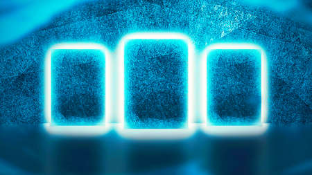 Background of empty show scene. Dark room, catwalk fashion podium, laser show, stage background....