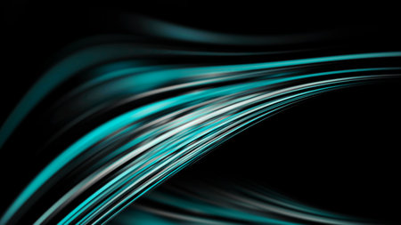 Blue graphical fantastic camera movement. Abstract graphical motion blur background. Horizontal lines and strips 3D illustrationの写真素材
