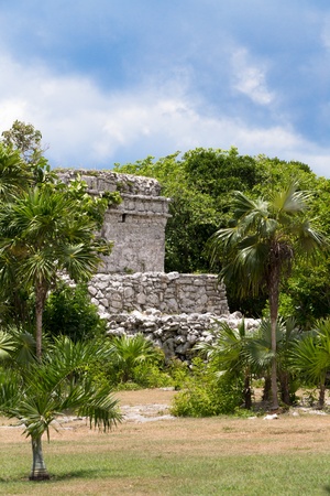 Oratory Temple of Mayan Ruins at Tulum Mexicoの写真素材