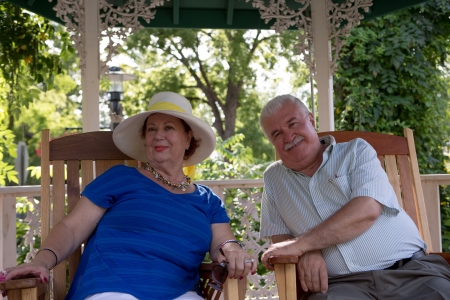 Senior couple looking at camera with trustの写真素材