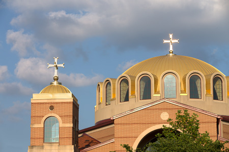 Classical looking Greek Orthodox Church in a nice dayの写真素材