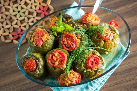 Turkish Stuffed green bell pepper dolma's ready to serveの写真素材