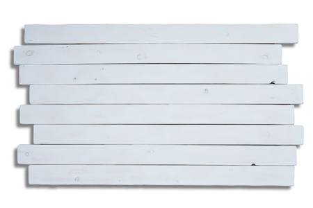 Staggered long flat white wooden planks with copy space for theme about homemade objects or foodの写真素材