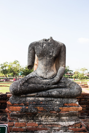 Headless damaged buddha in the ancient ayutthaya templeの写真素材