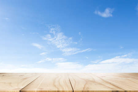Wood floors and Blue sky background. used for display your products.の写真素材