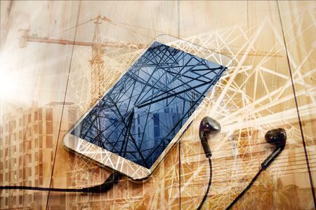 abstract background.electricity transmission,mobile smart phoneの写真素材