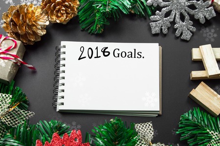 text message 2018 Goals on white note paper with Christmas background.の写真素材