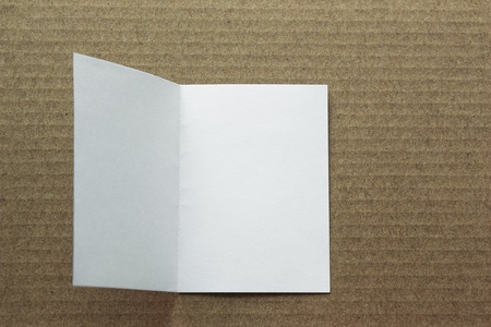 Blank portrait mock-up paper. brochure magazine isolated on brown background, changeable background / white paper template isolatedの写真素材