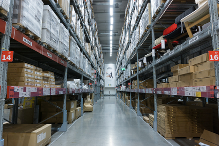 Smut Prakan , Thailand - December 10,2017 : Warehouse aisle in an IKEA Bangna branch in Mega Bangna, Samut Prakan, Thailand. Ikea is the world's largest furniture retailer store.Ikea is a slef service furniture store.のeditorial素材