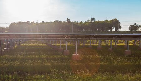 The solar panel tracking system with blue sky