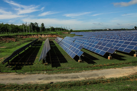 Solar energy with blue sky, Solar panel is a clean and energy for free use.