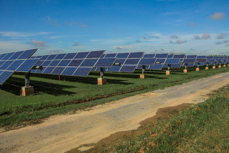 Solar energy with blue sky, Solar panel is a clean and energy for free use.
