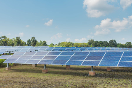 Solar energy with blue sky, It's clean and energy for free use. This is a system that adjusts to the...
