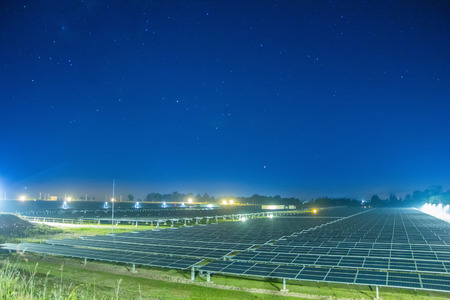Solar energy with blue sky in night, this is a clean power and energy for free use.の写真素材