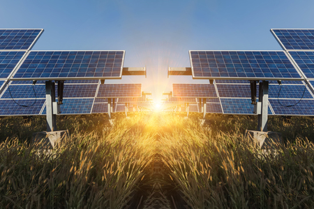 Solar panel, alternative electricity source, concept of sustainable resources, And this is a new system that can generate electricity more than the original, This's the sun tracking systems.の写真素材