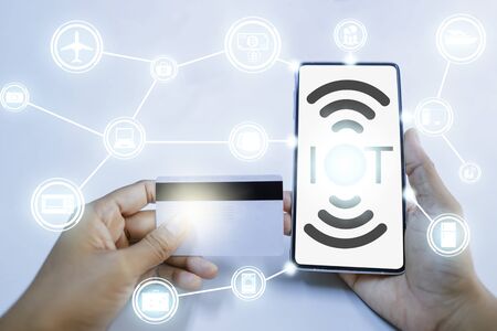 Mobile phones can connect to everything in the world of the future., Concept to the Internet of...