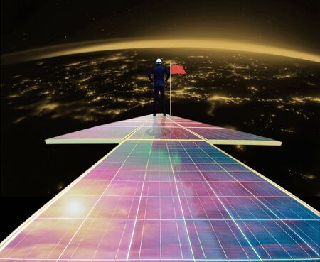 The solar farm(solar panel), Alternative energy to conserve the world's energy, Photovoltaic module idea for clean energy production.の写真素材