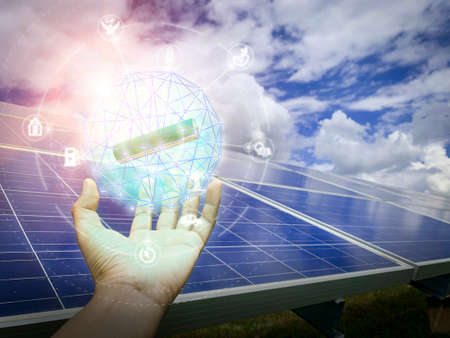 Solar plant(solar cell) with the cloud on sky, hot climate causes increased power production,...
