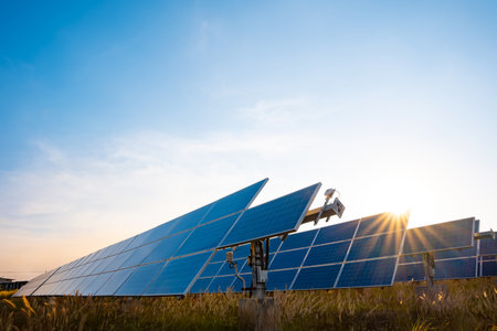 Solar plant(solar cell) with the summer season, hot climate causes increased power production,...