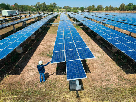 Solar plant(solar cell) with the summer season, hot climate causes increased power production,...