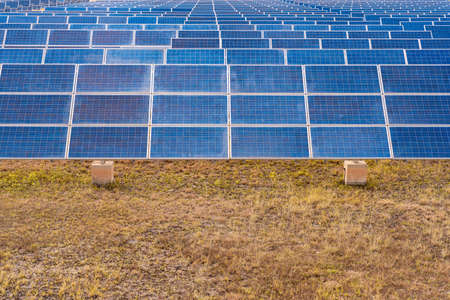 Solar plant(solar cell) with the summer season, hot climate causes increased power production, Alternative energy to conserve the world's energy, Photovoltaic module idea for clean energy production.の写真素材