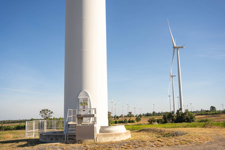 Wind turbines are alternative electricity sources, the concept of sustainable resources, Beautiful...