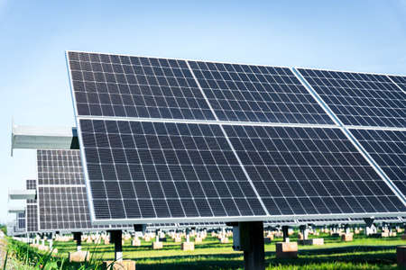 Solar power plant(solar cell) on summer season, hot climate causes increased power production,...