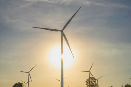 Wind turbines are alternative electricity sources, the concept of sustainable resources, Beautiful...