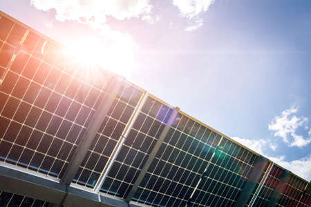 Solar power plant(solar cell) on summer season, hot climate causes increased power production,...