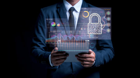 Business with technology. Concepts of surveillance and security scanning of digital program cyber...