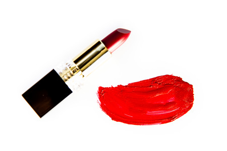 Top view Cosmetic Fashion Colorful Lipsticks on white backgroundの写真素材