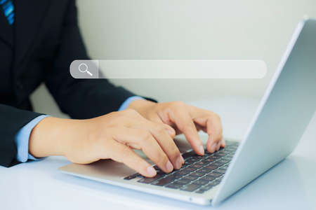 Technology Search Engine Optimization Concept . Businessman click Internet Data Search  Engine....