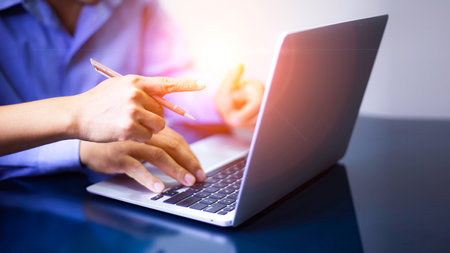 businessman sit and work on information technology networks internet connection Wireless devices around the world Information technology is essential for businesses in a digital worldの写真素材