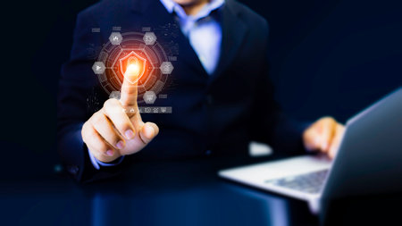 Cyber security concept protect information on internet network. Business scan keys unlock the screen...