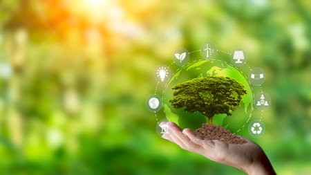 Planting trees with the hands for environmentally friendly, eco earth day , friendly energy, Net...