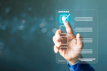 Checklist Online Documentation data Management. Businessman using digital check sheet and checklist...